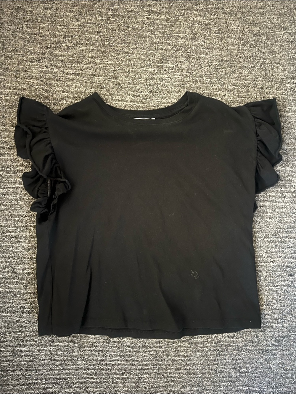 Zara Black Ruffle Sleeve Short Sleeve Top